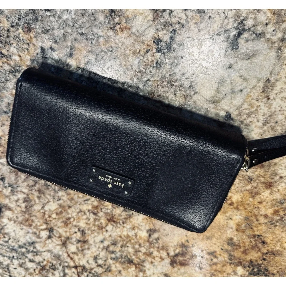 Kate Spade New York Black Leather Zip Around Continental Wallet